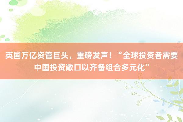 英国万亿资管巨头，重磅发声！“全球投资者需要中国投资敞口以齐备组合多元化”