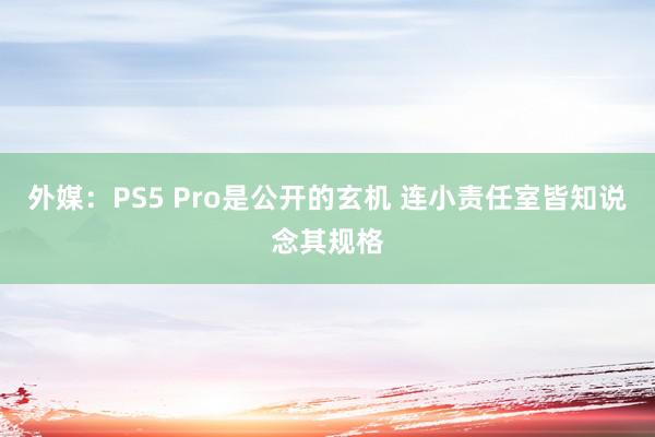 外媒：PS5 Pro是公开的玄机 连小责任室皆知说念其规格